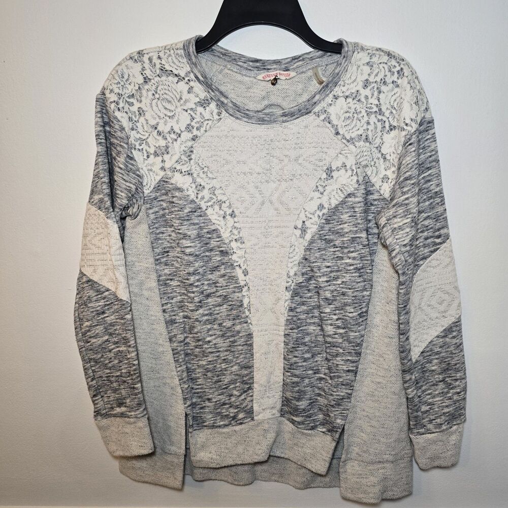 Rebecca Taylor Mixed Media Lace Overlay Sweatshirt Sz Medium Gray Cottagecore